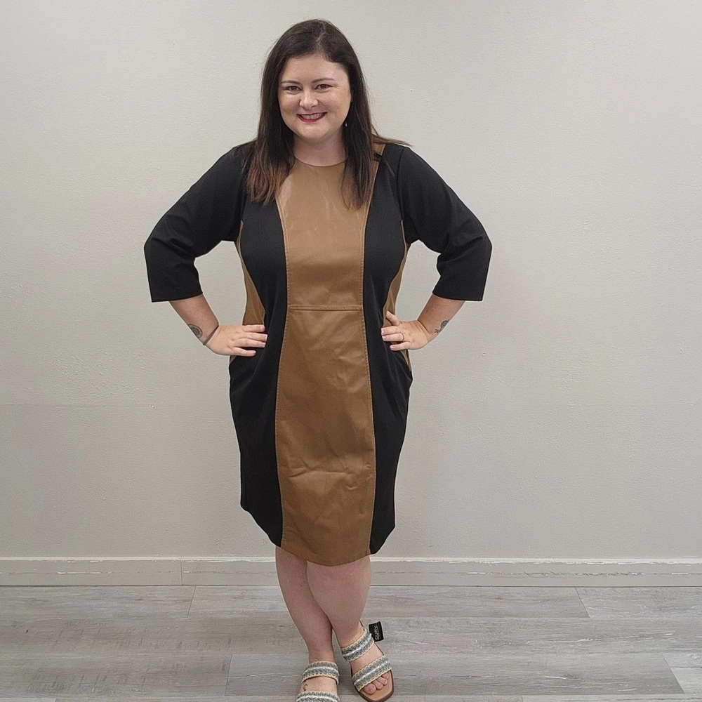 Addison Brown & Black Sheath Dress - Size 18
